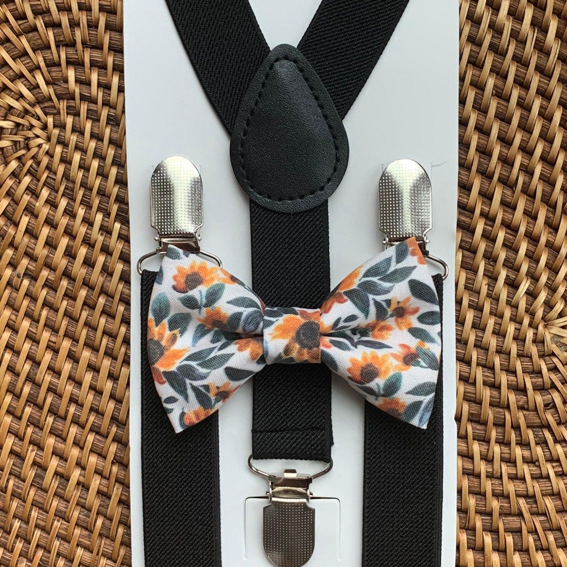 Sunflower bowtie and suspenders for men and boys