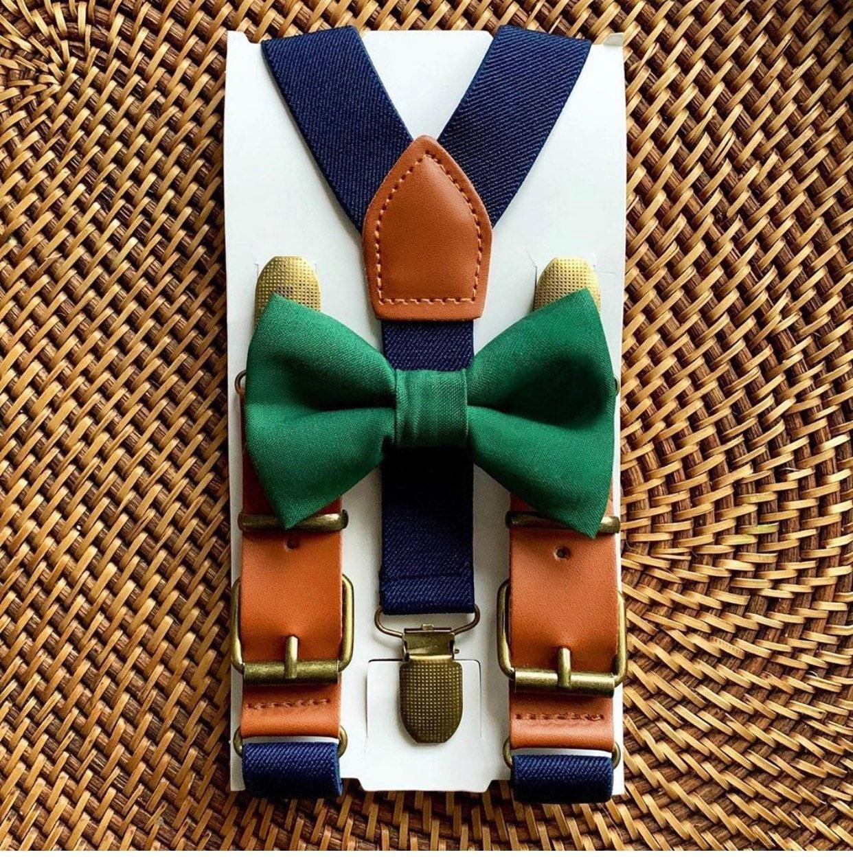 Green bow tie and suspenders