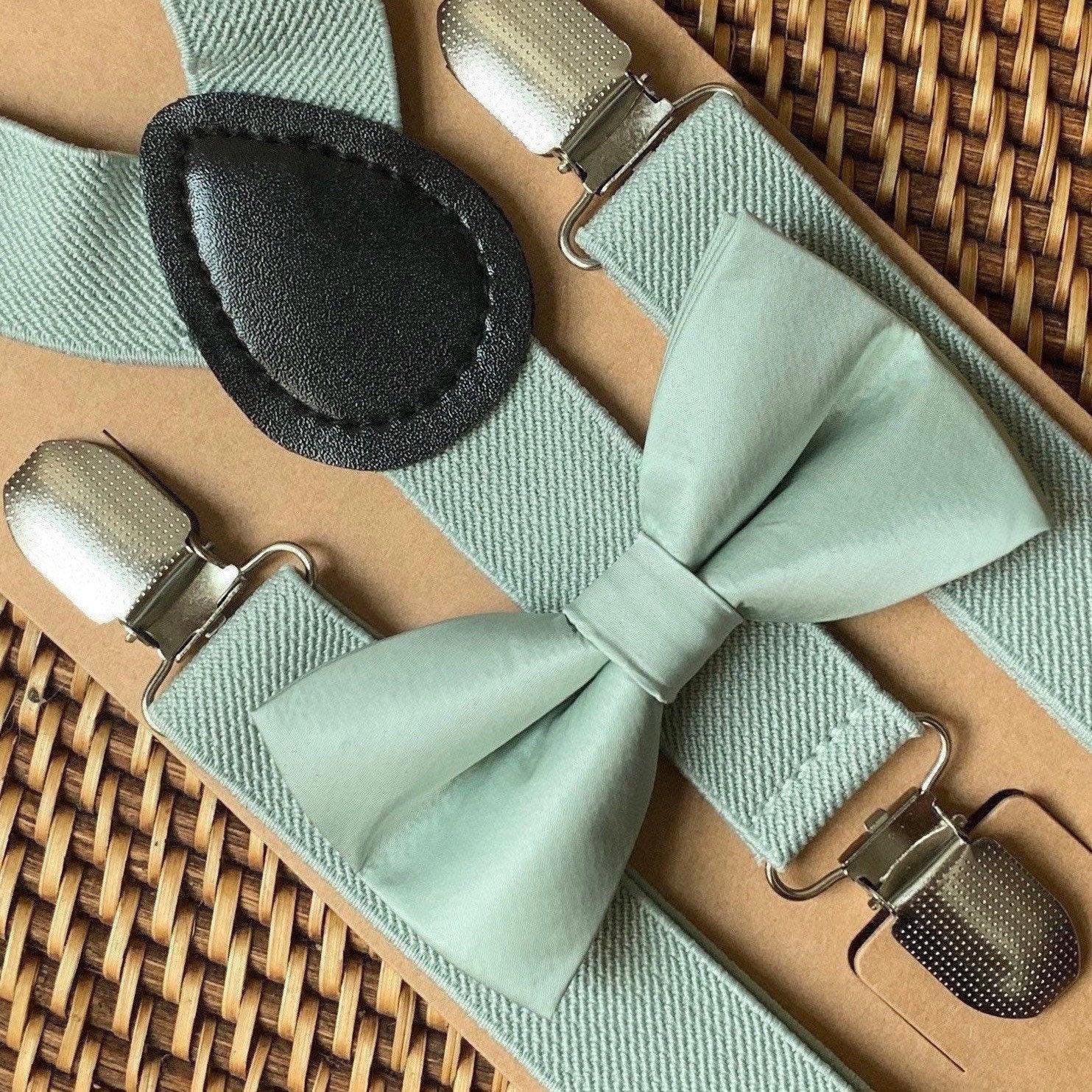 Sage green bow tie for men & Suspenders Set for wedding