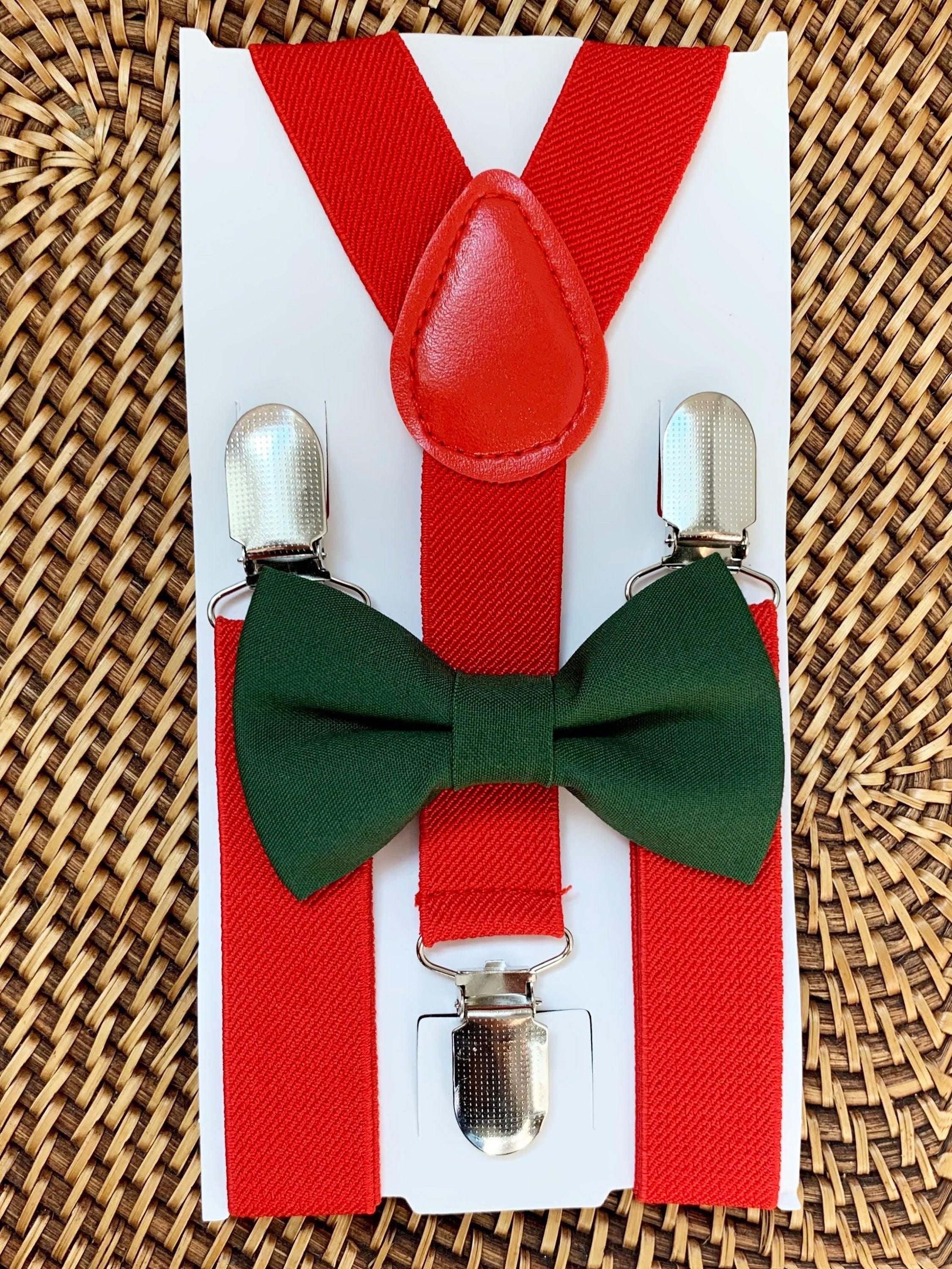 Size chart for suspender and bow tie sets from The Bold Bow Tie. Small (6mo-6yr): 18"-29" suspenders, 3.5" bow. Medium (7-12yr): 25.5"-40" suspenders, 4" bow. Adult (13yr-6ft tall): 25.5"-40" suspenders, 4.5" bow. Big & Tall (Over 6ft tall): 31"-53" suspenders, 4.5" bow. Instructions note to measure from the back waistband over the shoulder to the front waistband for a comfortable fit.
