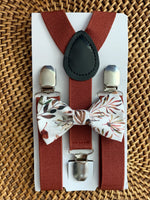 Load image into Gallery viewer, Terracotta Autumn Floral Bow Tie &amp; Terracotta Suspenders Set
