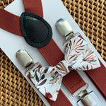 Load image into Gallery viewer, Terracotta Autumn Floral Bow Tie &amp; Terracotta Suspenders Set
