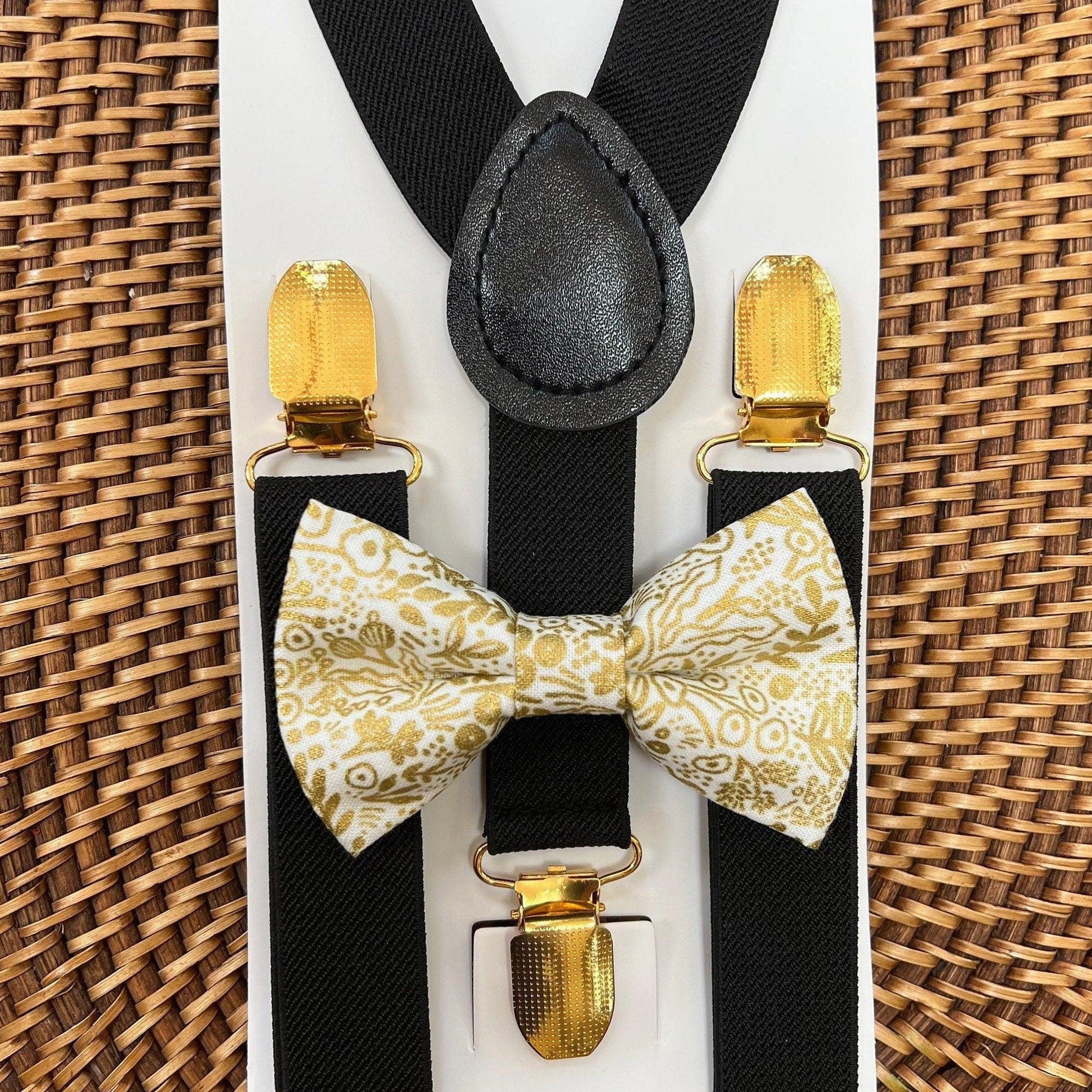 Gold bow tie and suspenders in black and gold