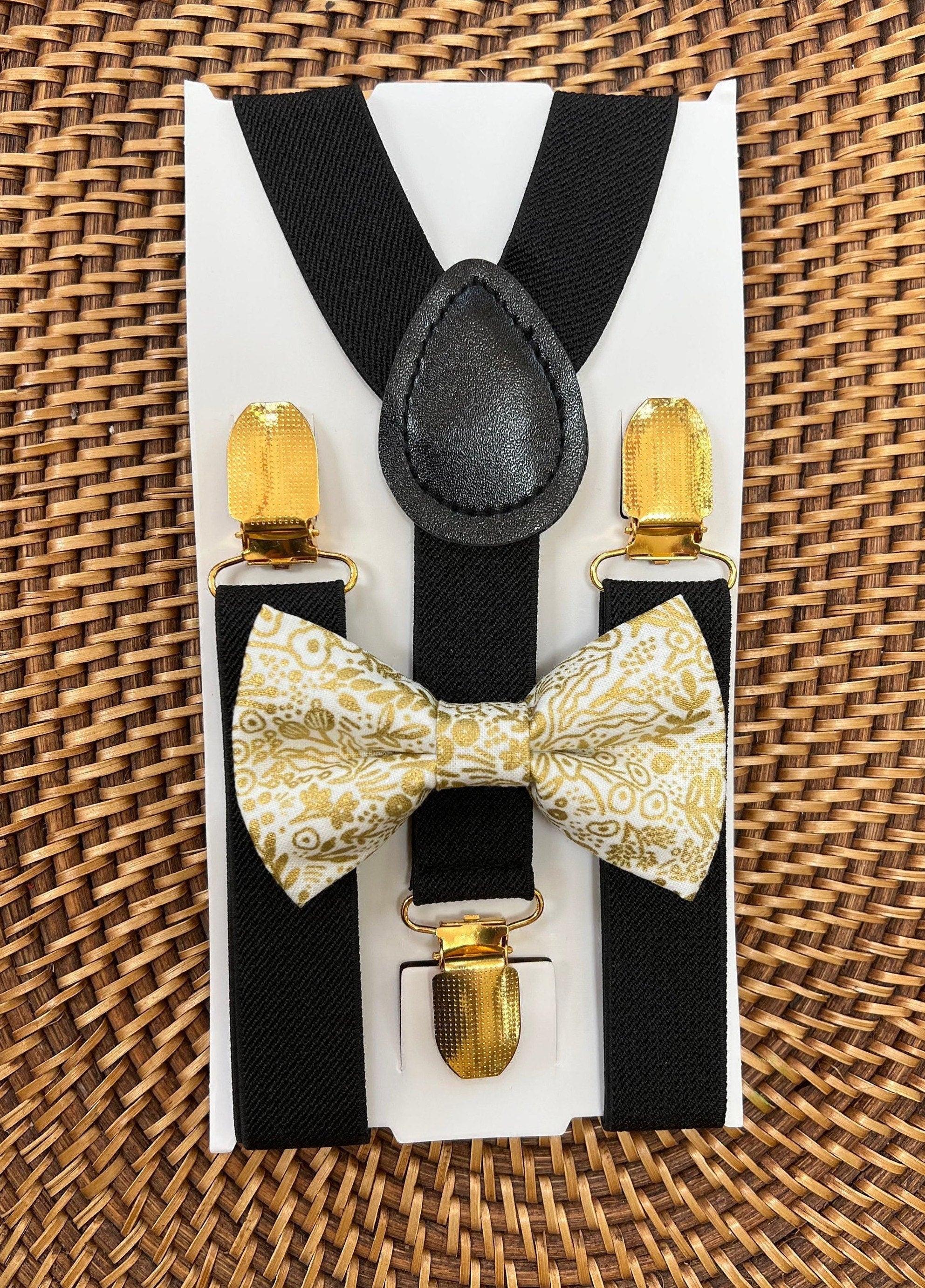 Gold bow tie and suspenders in black and gold