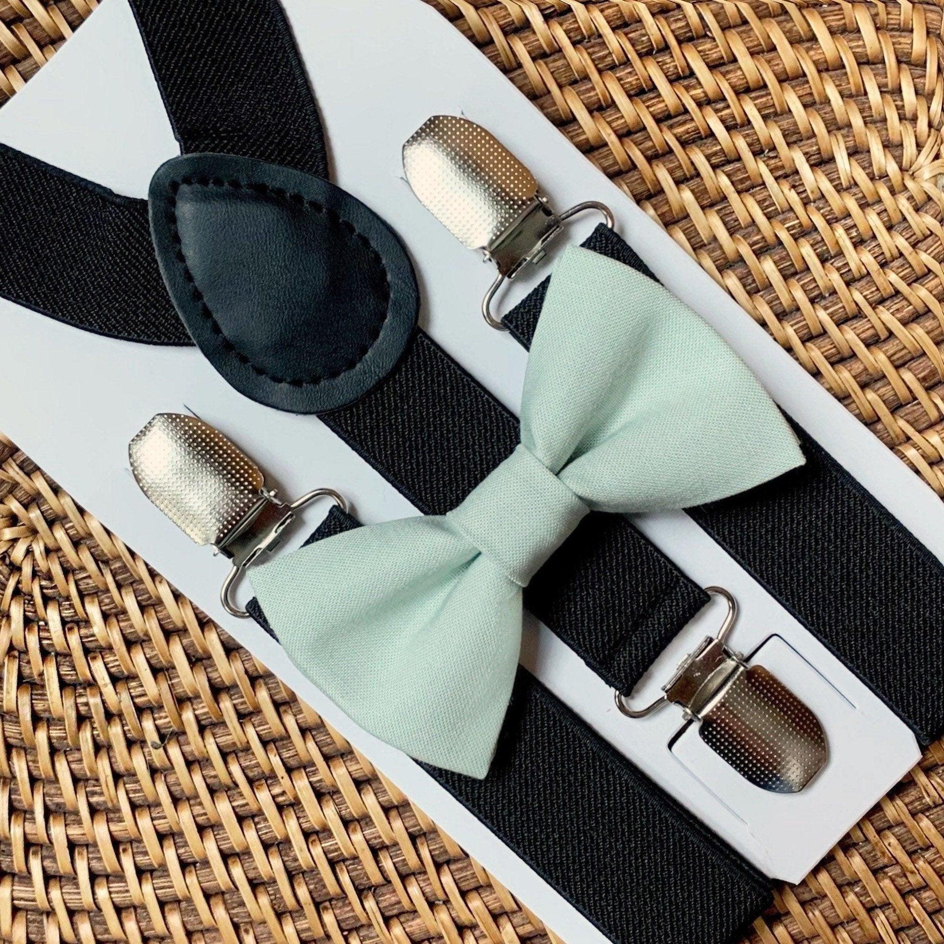 Sage green bow tie and suspenders for men boys and toddlers.