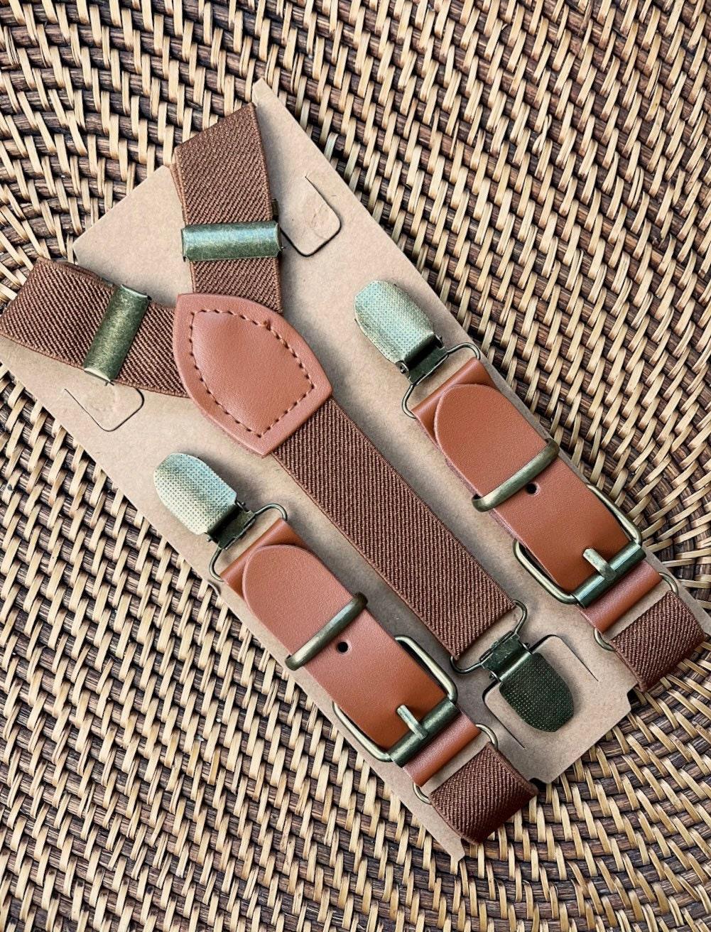 Dark brown suspenders for wedding, ring bearer outfit or groomsmen in a wedding party.
