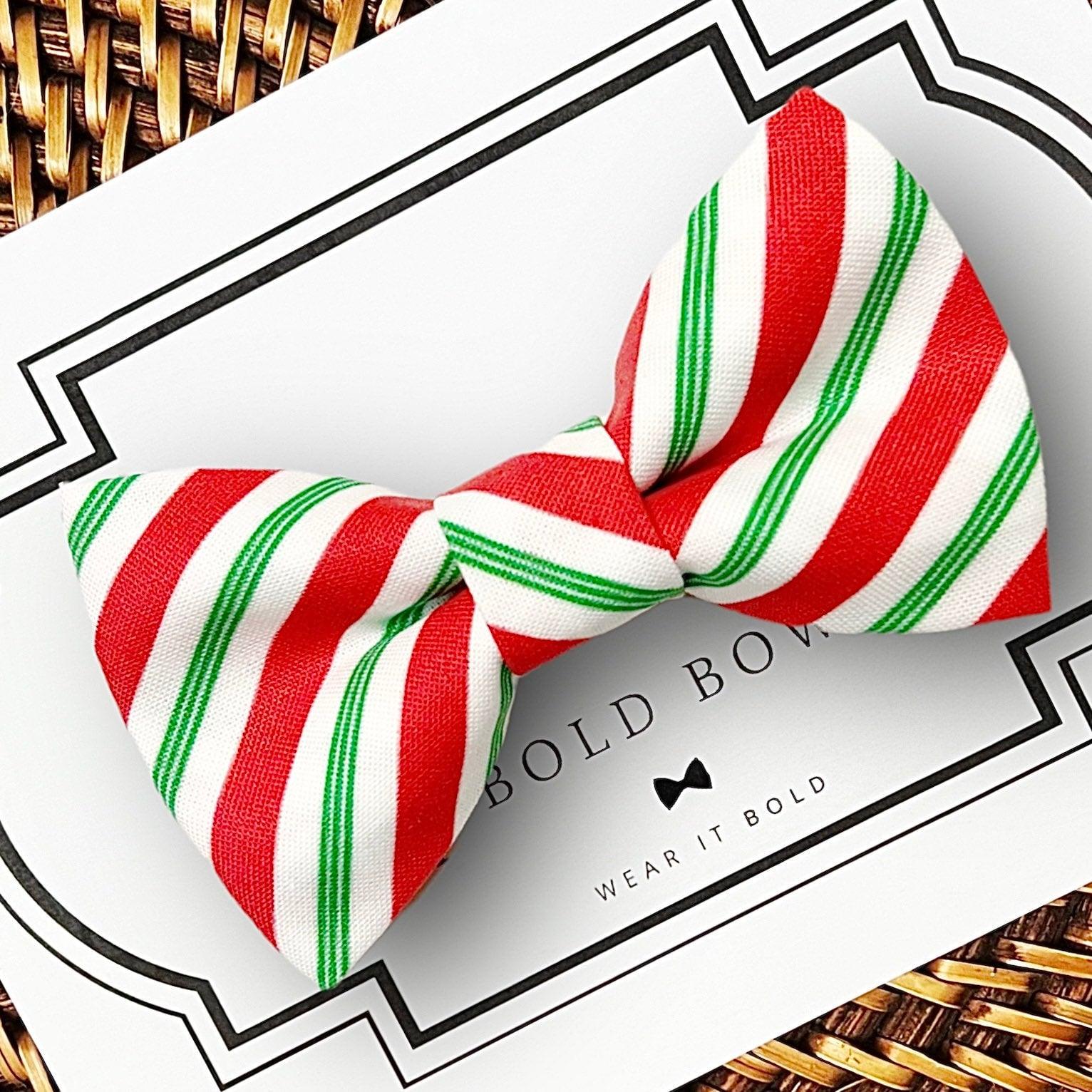 Red & Green Peppermint Stick Dog Bow Tie for Dog Collar or Cat Collar