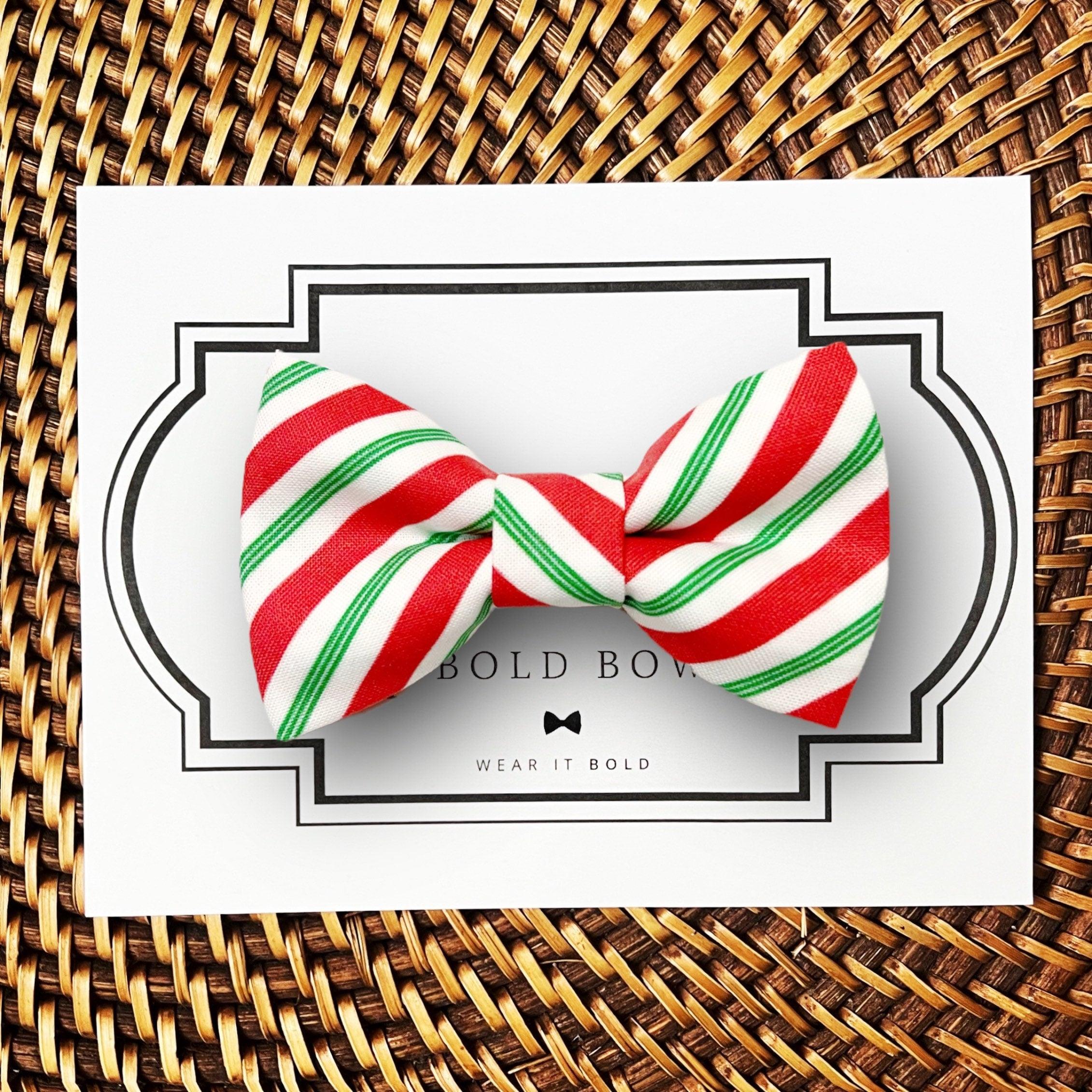 Red & Green Peppermint Stick Dog Bow Tie for Dog Collar or Cat Collar