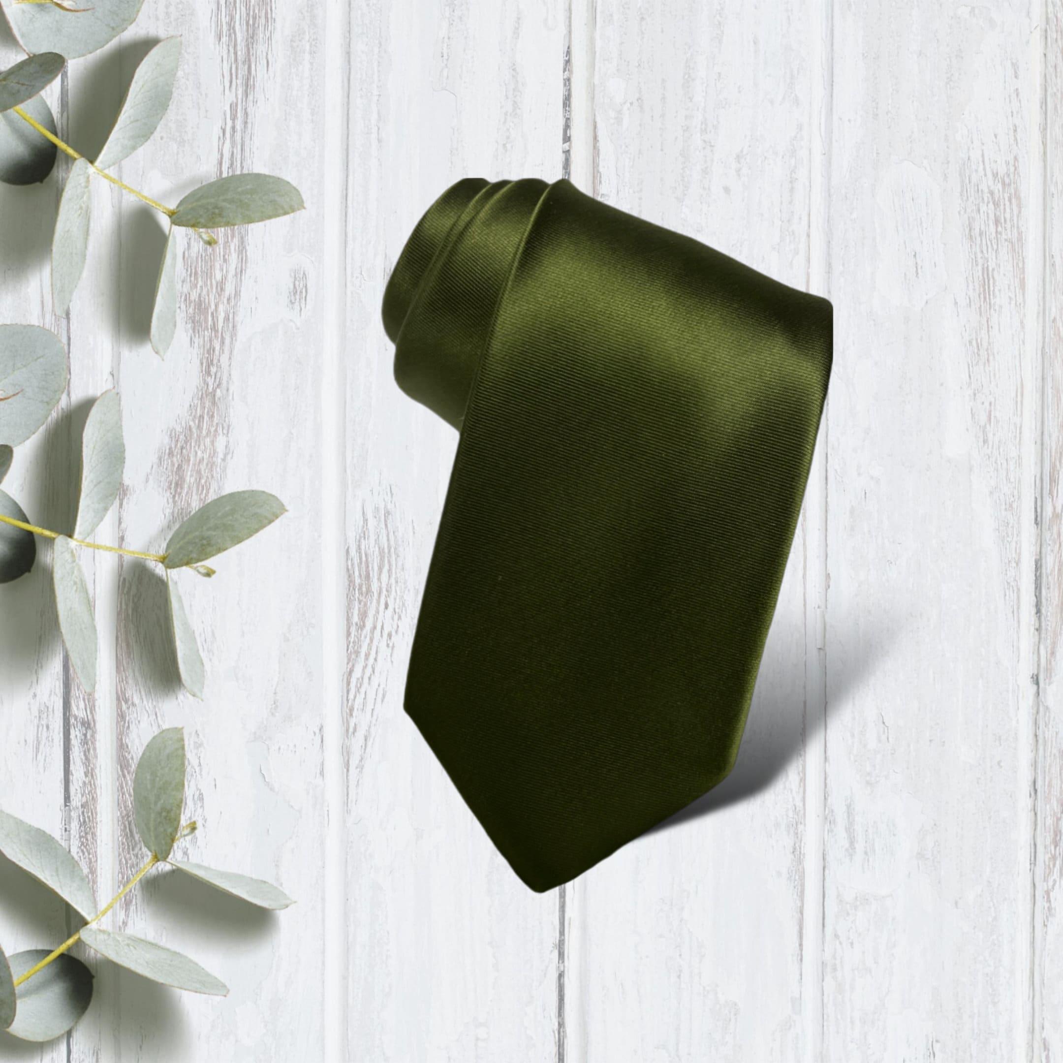 Olive Necktie- Satin Olive Men’s tie for wedding and groomsmen.