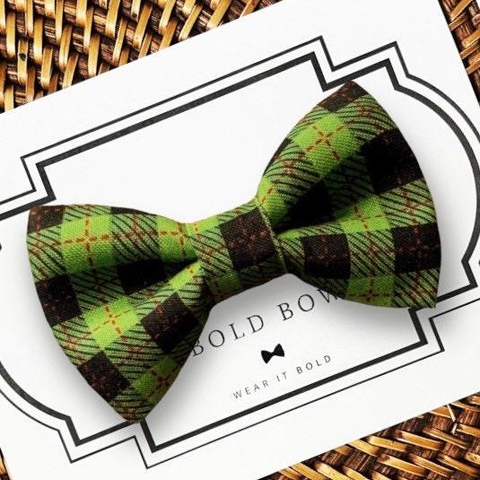 Plaid Dog Bow Tie or Cat Bow Tie- Green & Black