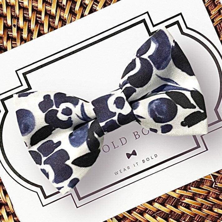 Navy Floral Dog bow tie or Cat bow tie for pet bowtie collar for wedding.