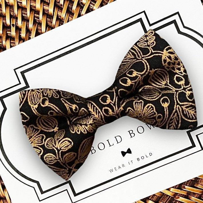 Gold Floral Dog bow tie or Cat bow tie for pet bowtie collar.