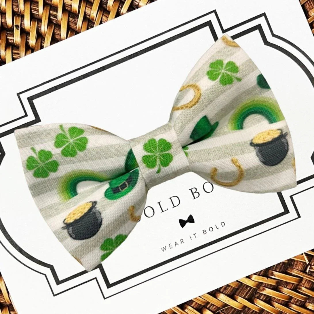 Green Irish Charms Dog Bow Tie — St. Patrick’s Day Pet Bow for Collar Accessory