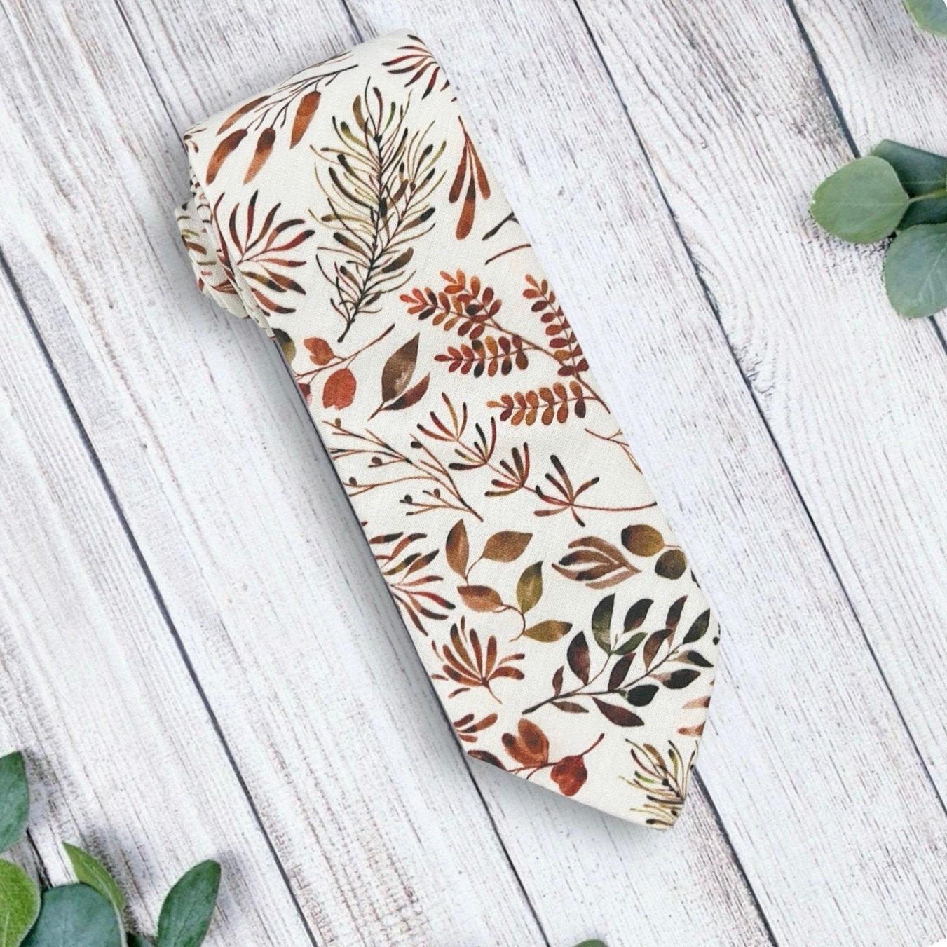 Terracotta floral men’s tie for wedding.