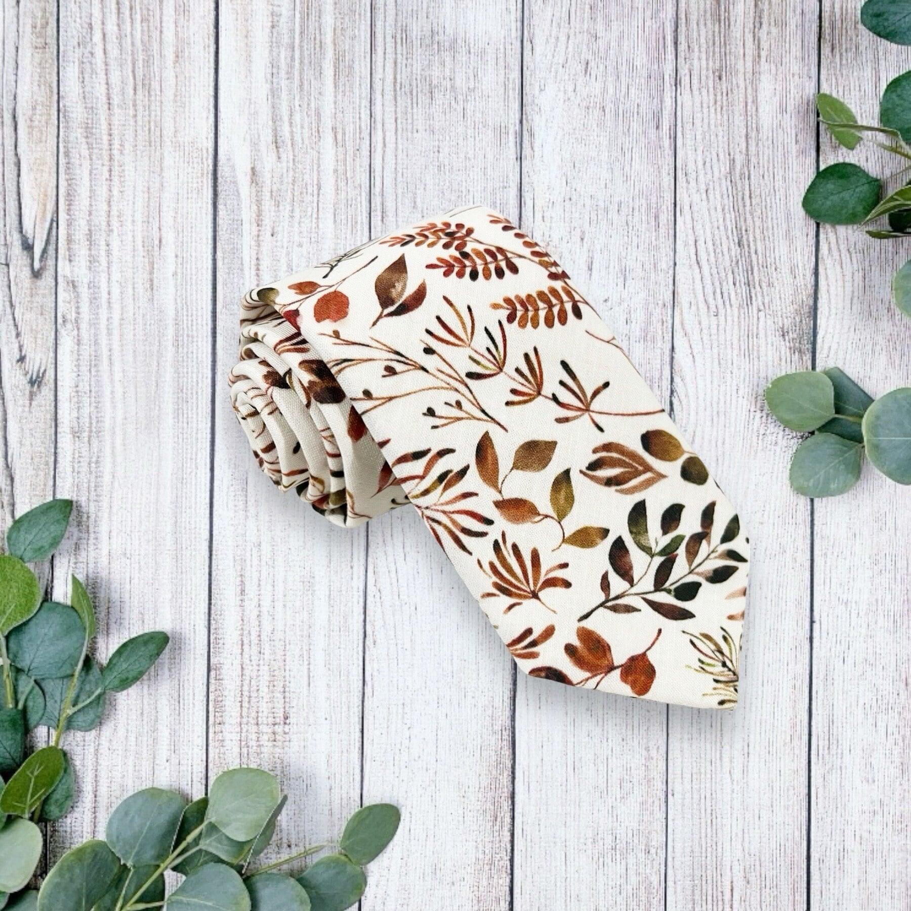 Terracotta floral men’s tie for wedding.