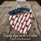 4h of July dog bandana in red white and blue with Stars and Stripes, collars sold separately.