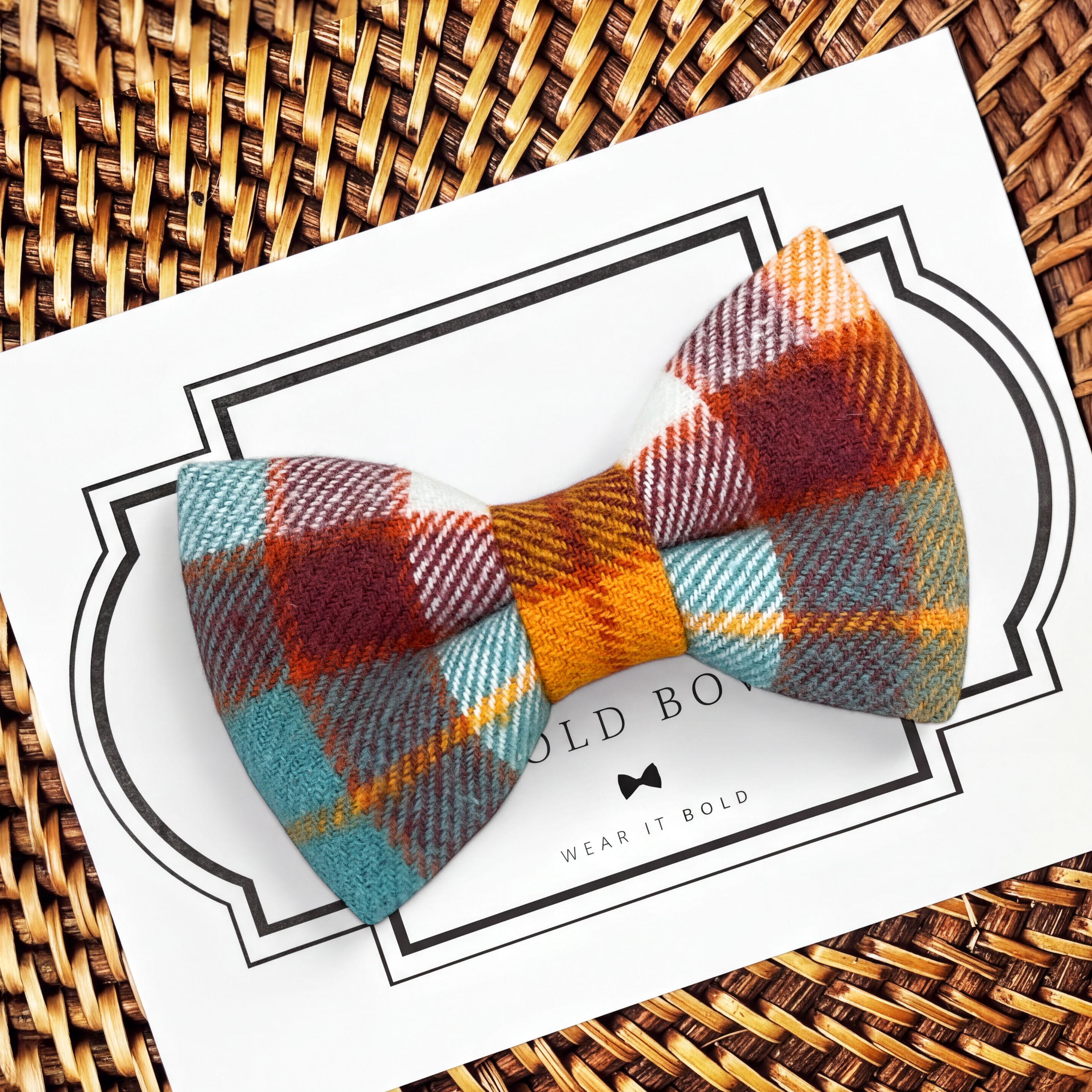 Orange and Blue plaid Dog Bow Tie for Dog and Cat Collar