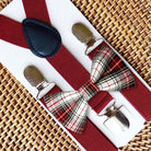 Tartan Bow Tie & Burgundy Suspenders Set