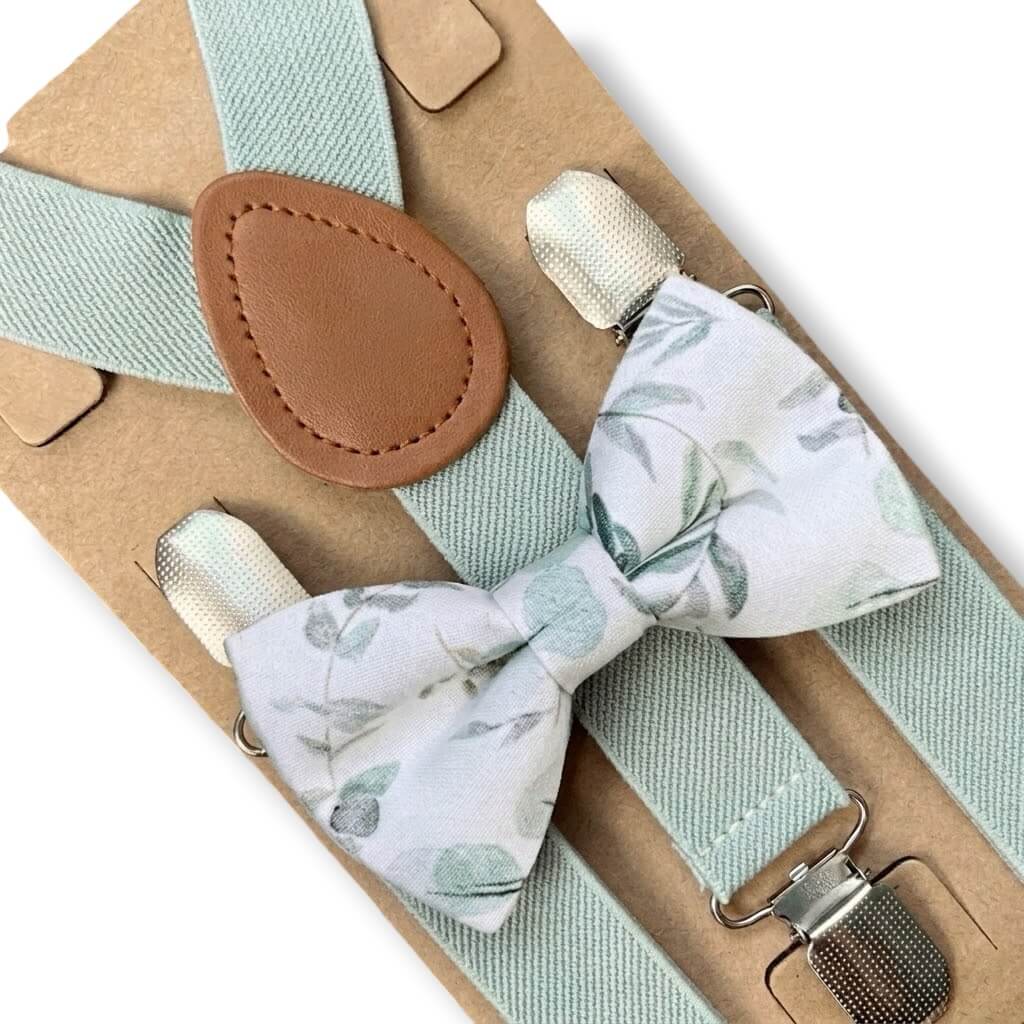 Sage floral and suspenders for men and boys.