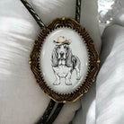 Men's bolo tie with dog with black leather cord, handmade in the USA.