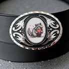 Raccoon Belt Buckle with Hearts, Valentine Western Accessory On a black leather belt.