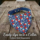 Fourth of July Dog bandana with popsicle pattern on a wooden surface