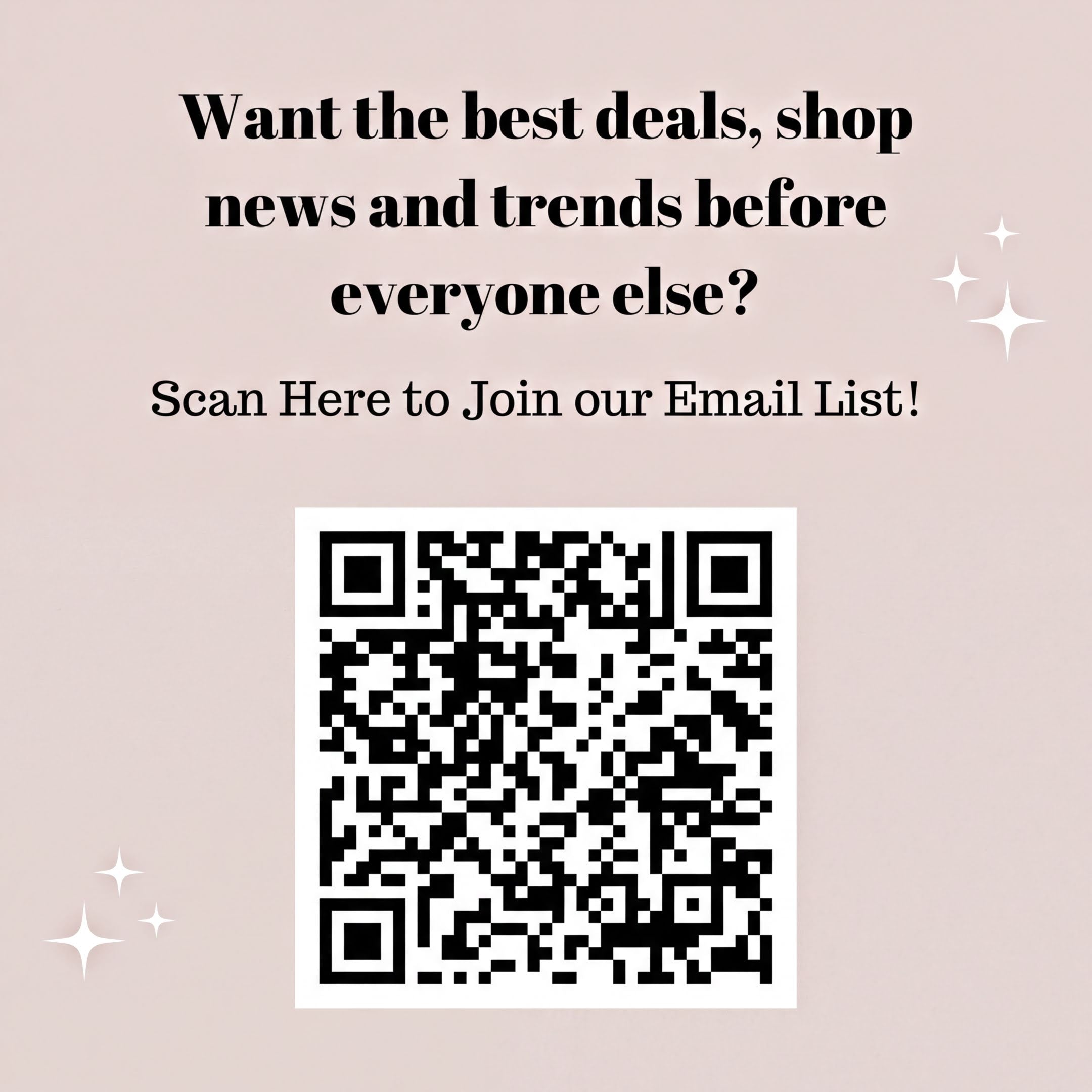 a QR code and a message asking for the best deals, news, and trends before everyone else.