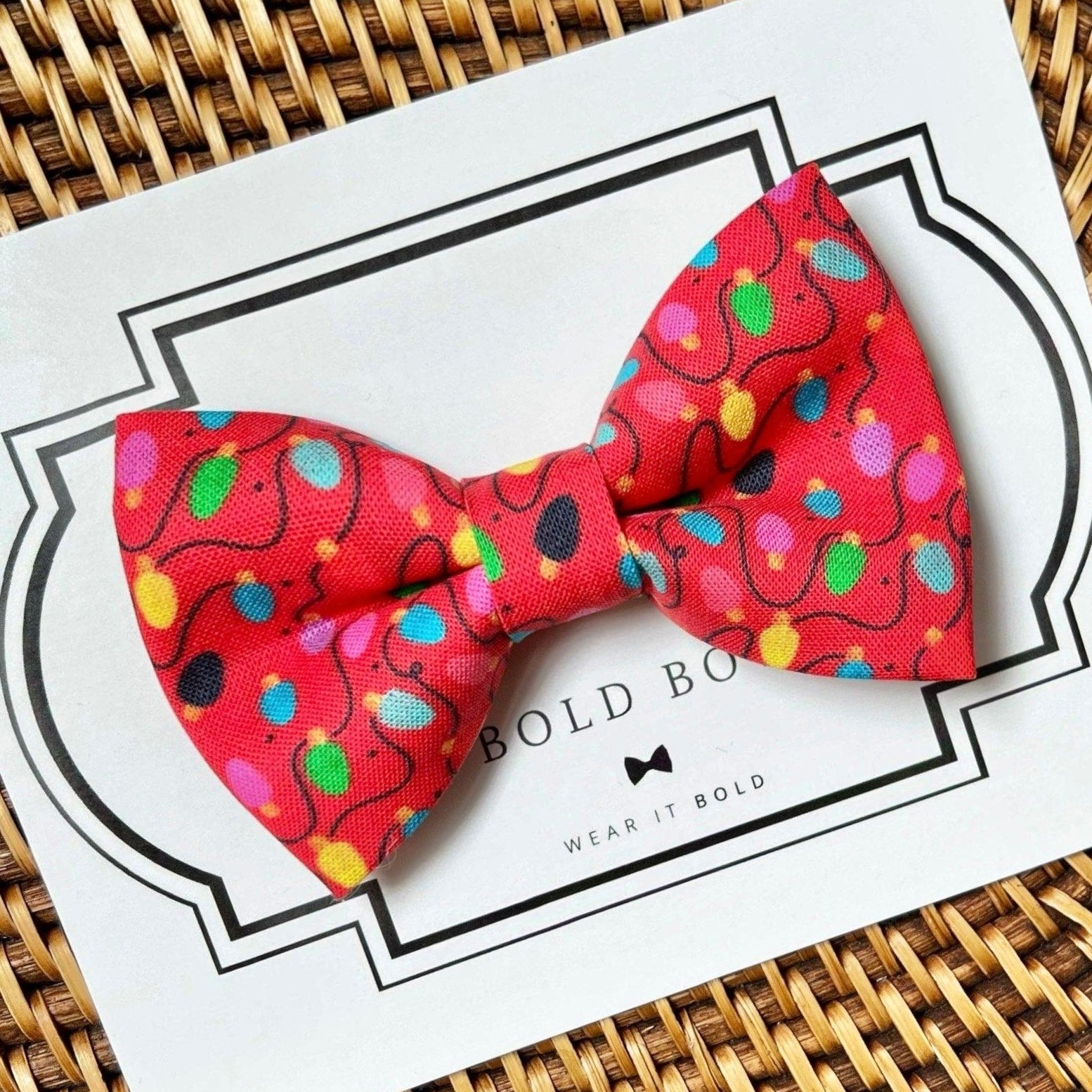 Red Christmas Lights Dog Bow Tie for Dog Collar and Cat Collar