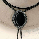 Black Bolo Tie- Onyx Western Wedding Accessory for Men and Women