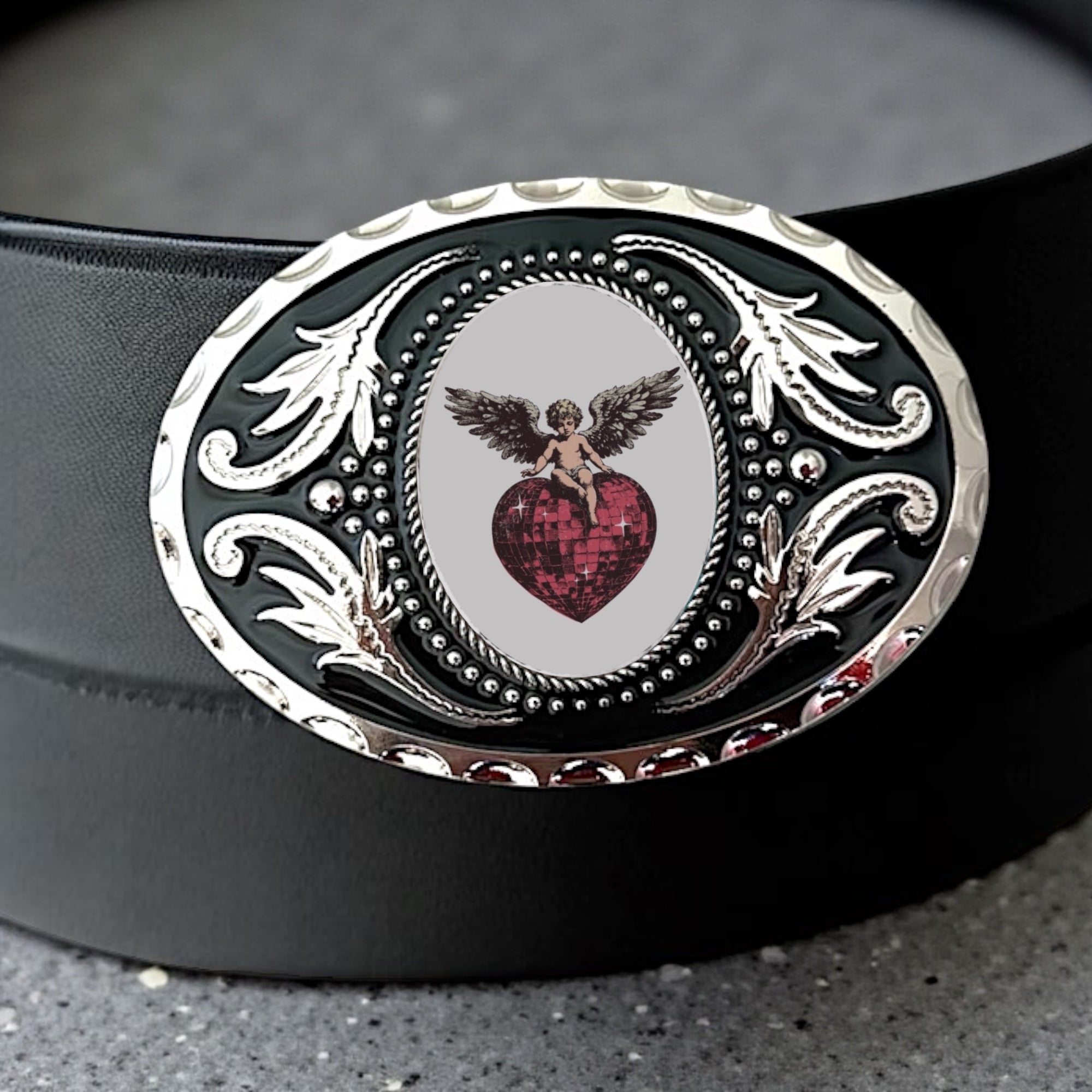Valentine’s Day Belt Buckle with Hearts, Cupid Western Accessory