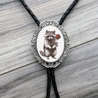 Raccoon Bolo Tie, Valentine’s Day Western Accessory With black genuine leather cord.