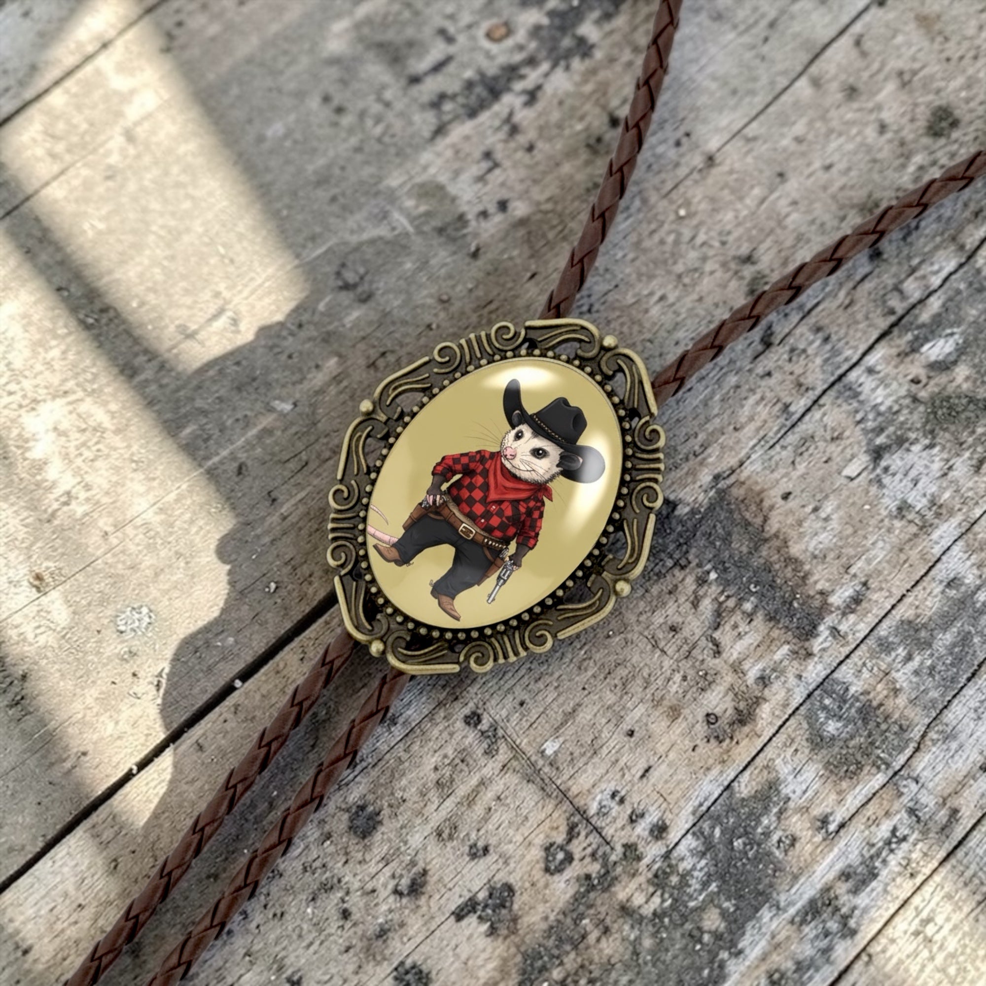 Opossum Bolo Tie - Genuine Leather Western Wedding Groomsmen Gift