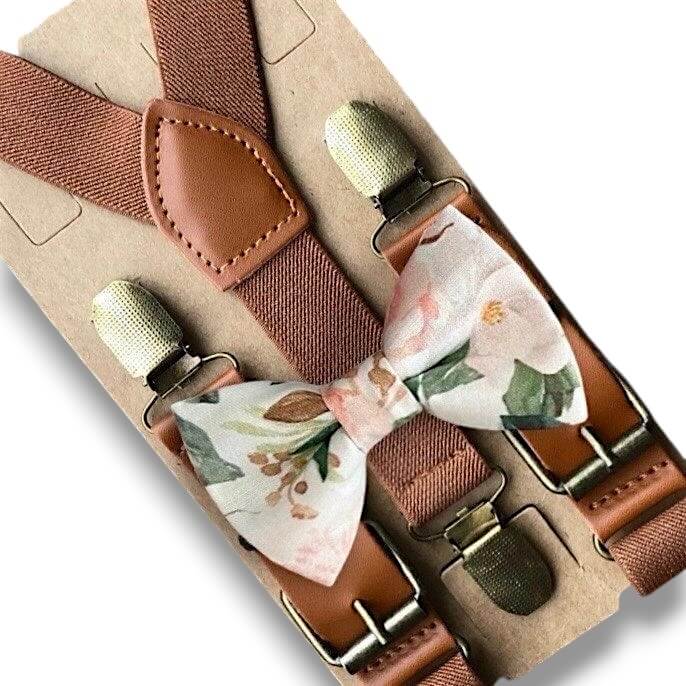 Blush Floral Bow Tie and Suspenders Set for men, boys, toddlers and babies, handmade by The Bold Bow Tie.