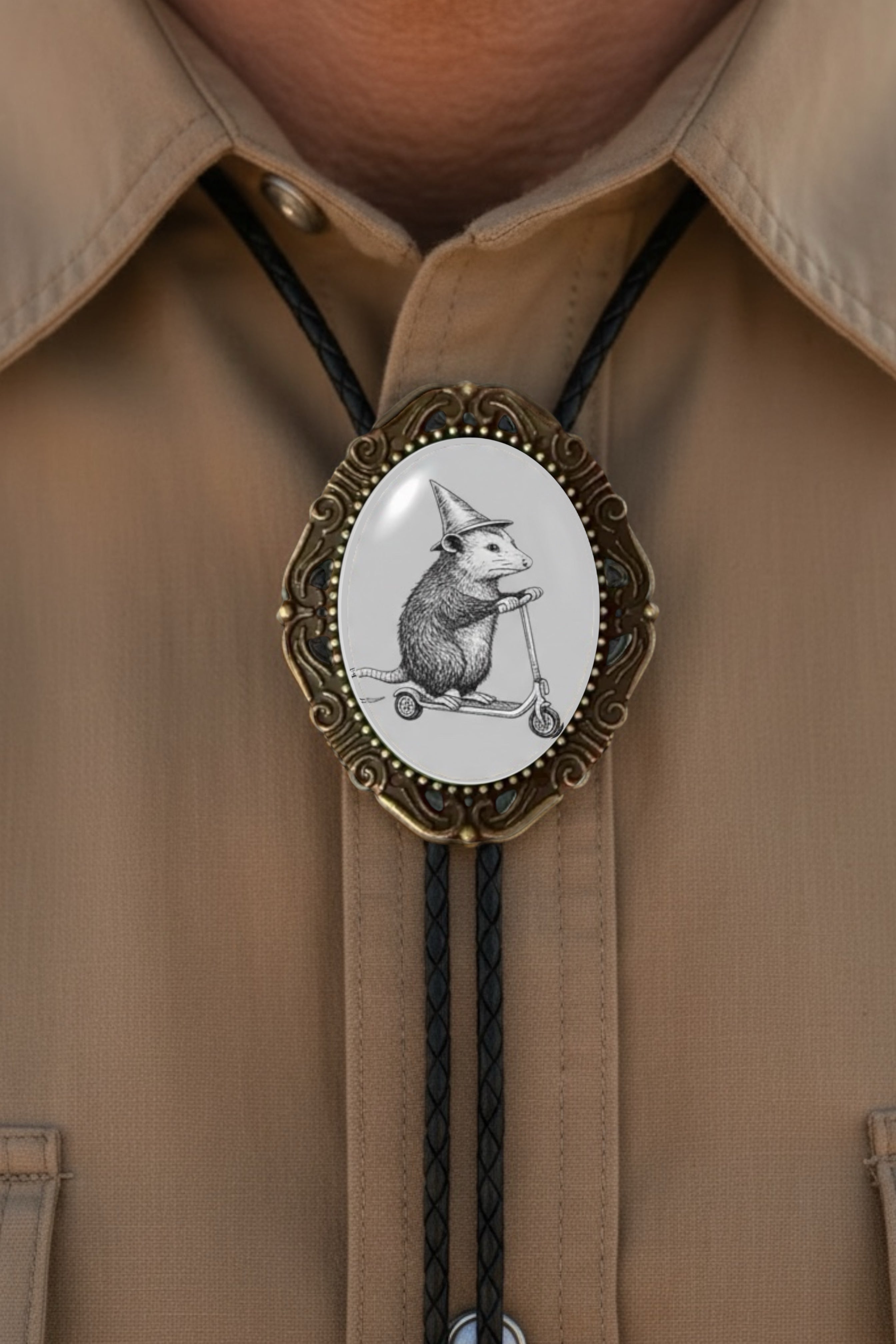 Opossum Jewelry Braided Leather Cord Silver Brass Tips USA Handmade Western Wedding Tie