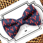 Blue and Red Dog bow tie with lobsters for nautical summer pet bowtie.