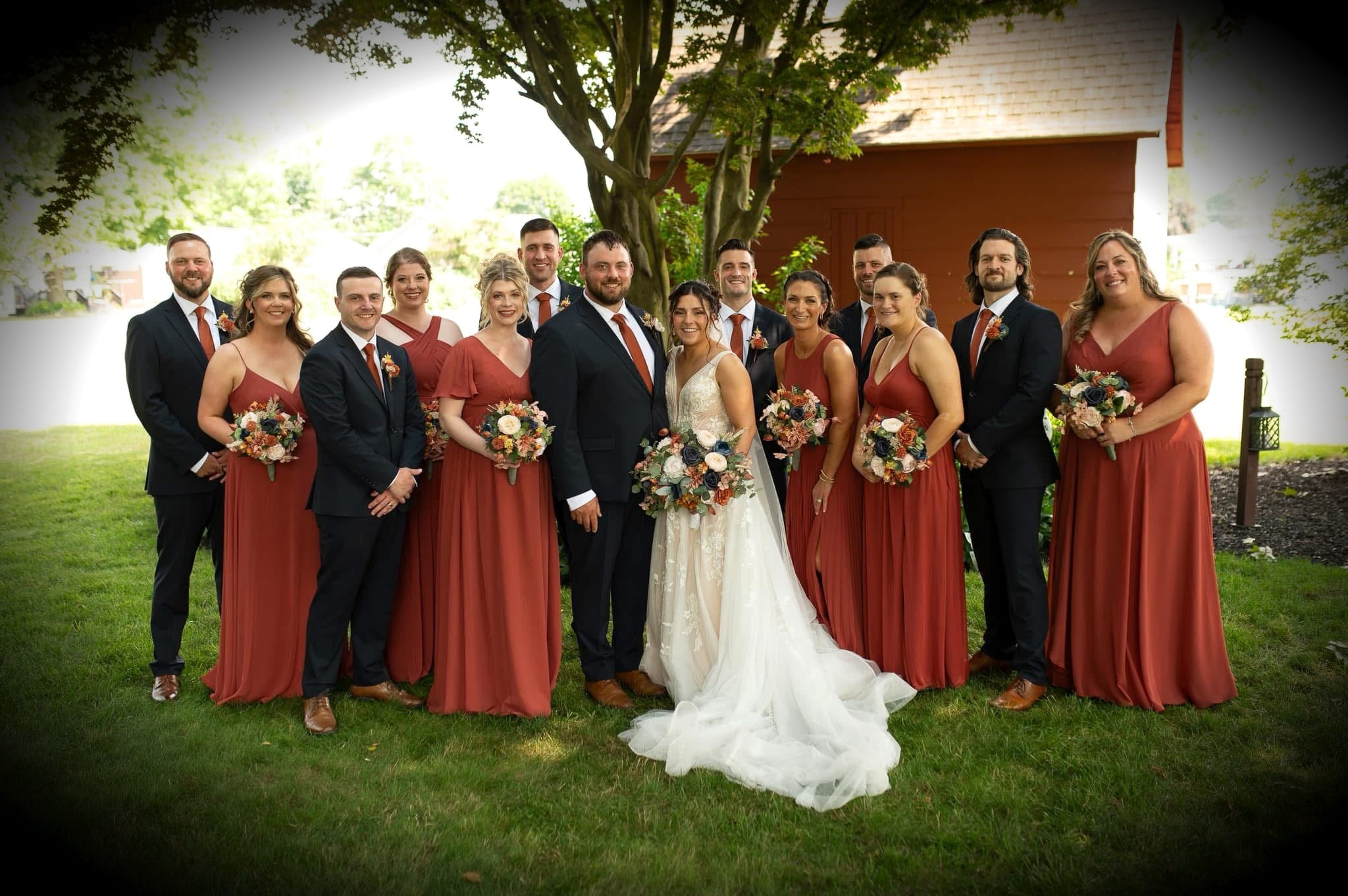 Burnt orange terracotta wedding party.