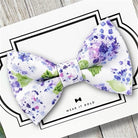 Purple hydrangea dog bow tie attached to a pet collar, perfect for wedding dogs, puppy photos, and cat bow tie accessories.