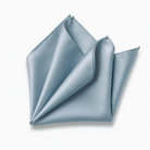 A folded light blue satin handkerchief is displayed against a white background.