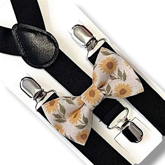 Sunflower Bow Tie and Suspenders Set for men boys toddlers and babies- handmade by The Bold Bow Tie.