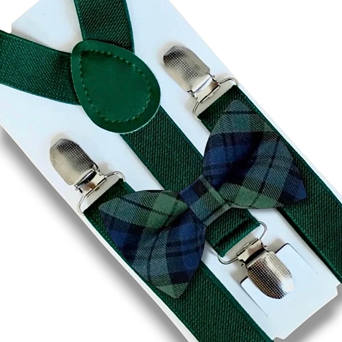 Plaid bow tie and suspenders for boys men toddlers and Christmas.