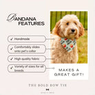 Taupe floral dog bandana worn around a dog's neck as a wedding ring bearer accessory