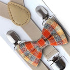 Orange plaid bow tie and suspenders for boys men babies and toddlers.