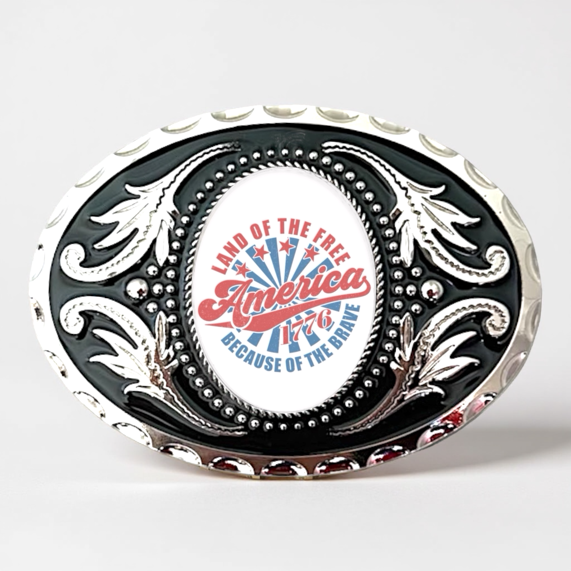 America Belt Buckle, 4th of July Cowboy Western Red White and Blue