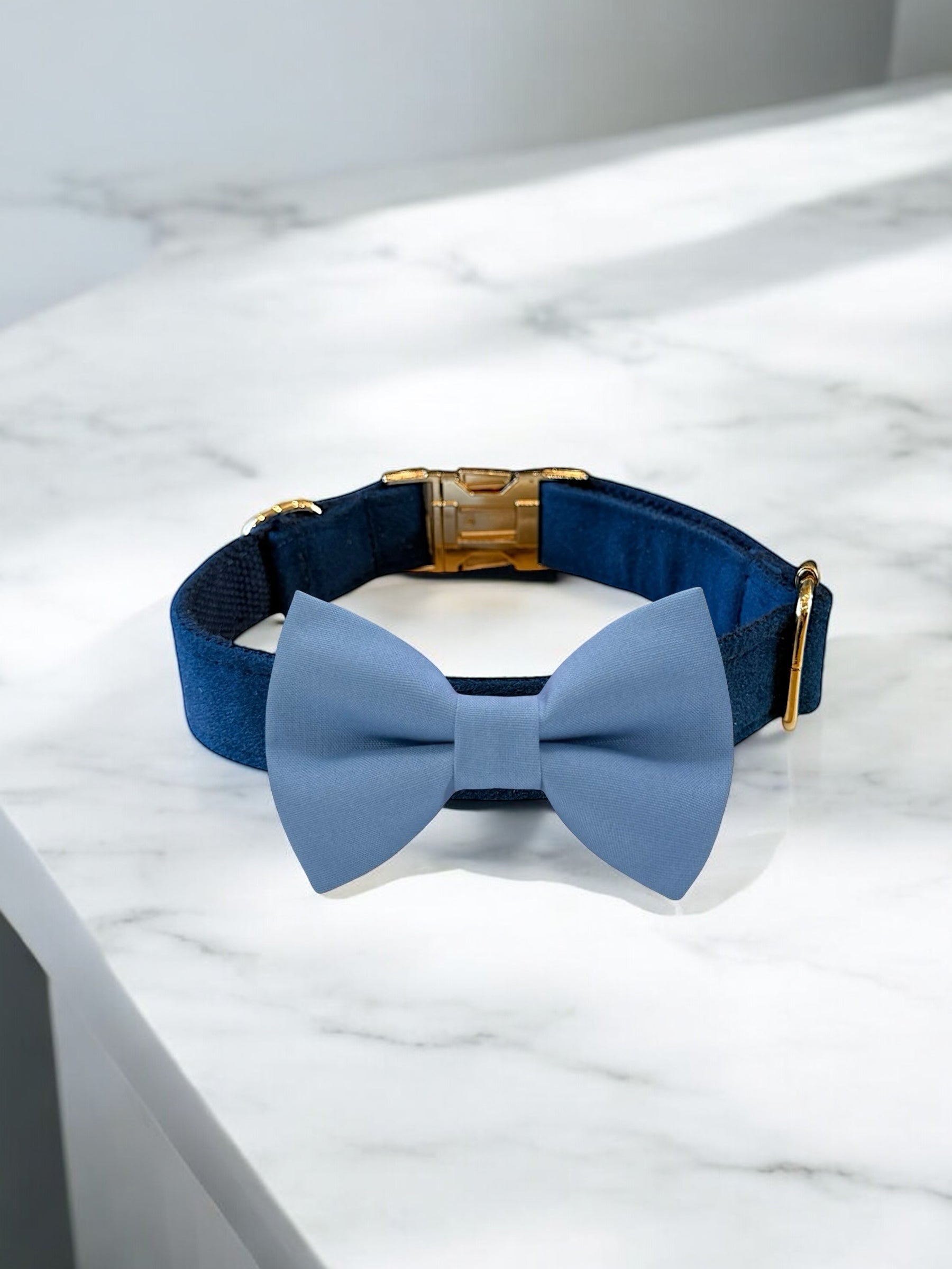 Dusty Blue Dog Bow Tie Collar for wedding dog collar.