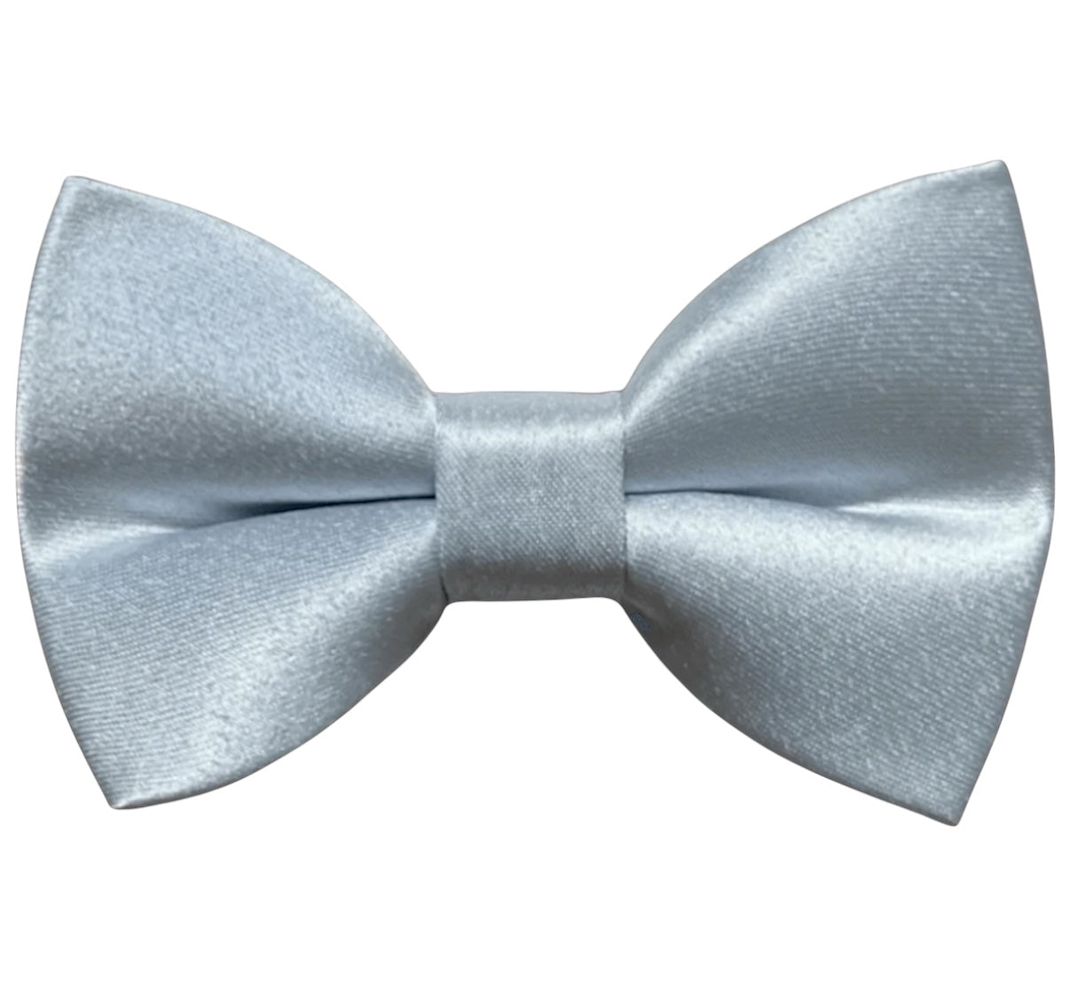 Close up of light dusty blue bow tie