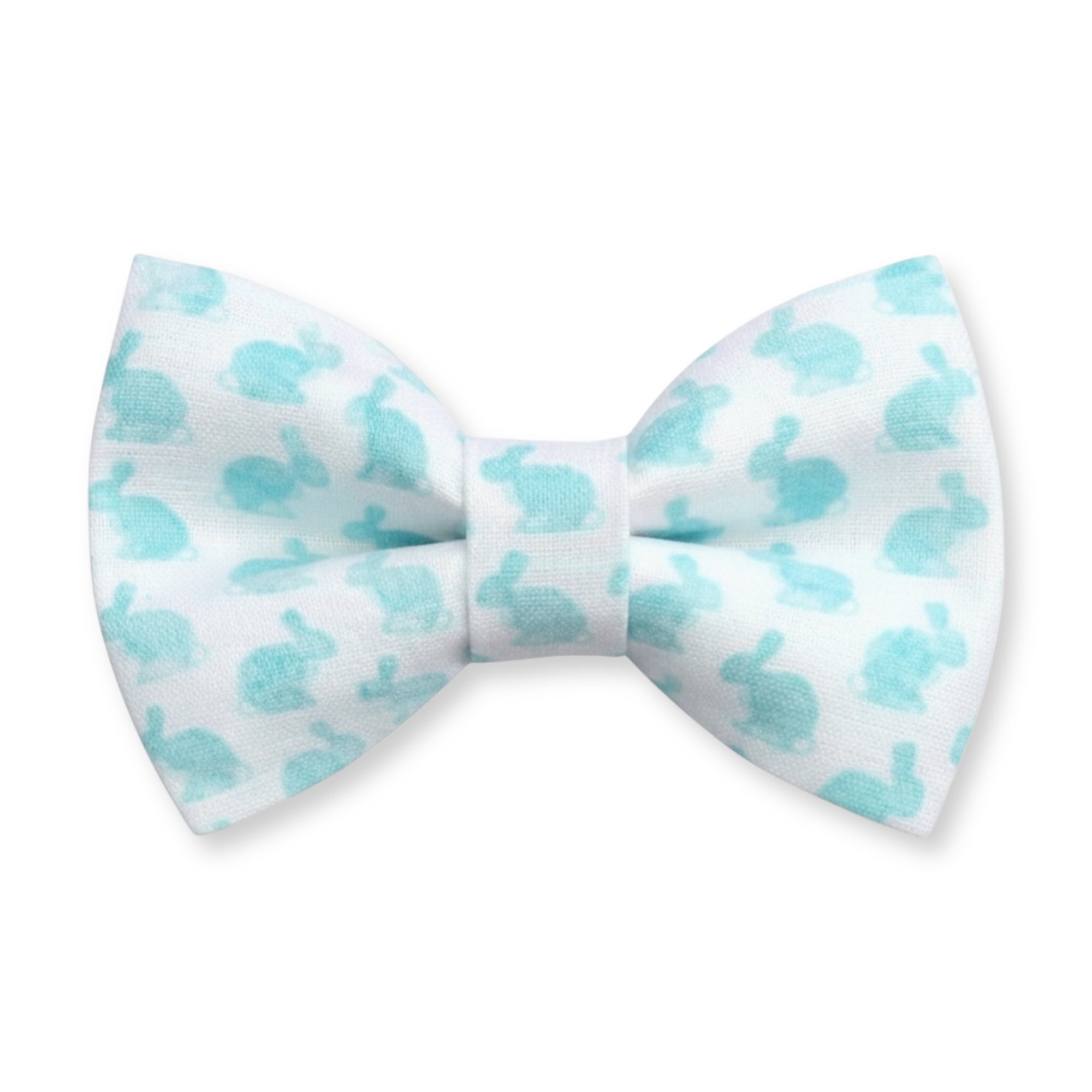 Bunny Easter bow tie with blue bunny pattern on a white background.