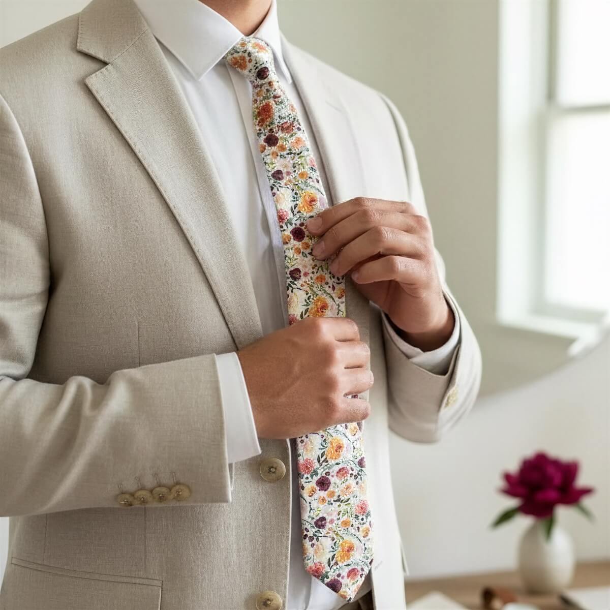 Man wearing a floral necktie.