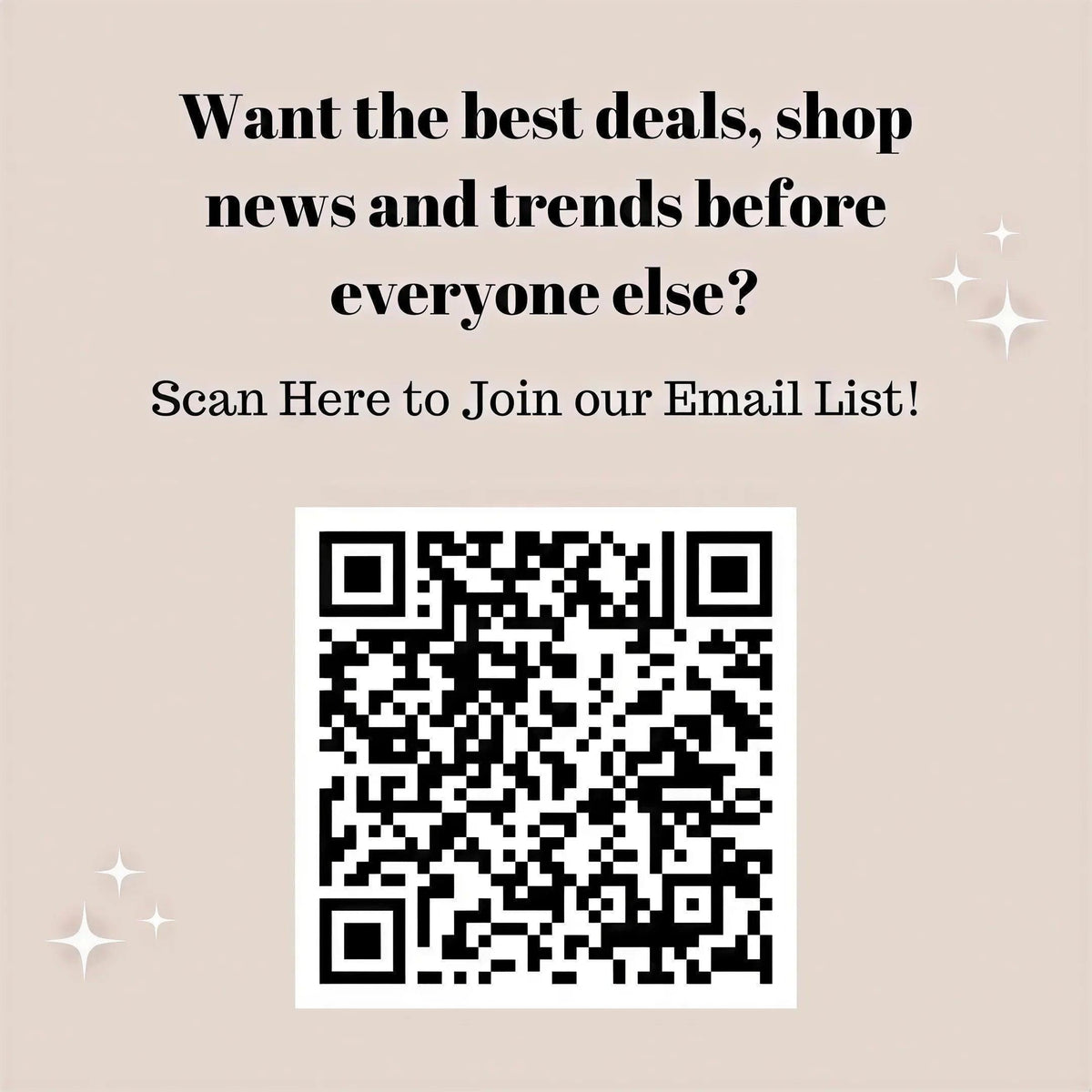 a QR code and a message asking for the best deals, news, and trends before everyone else.