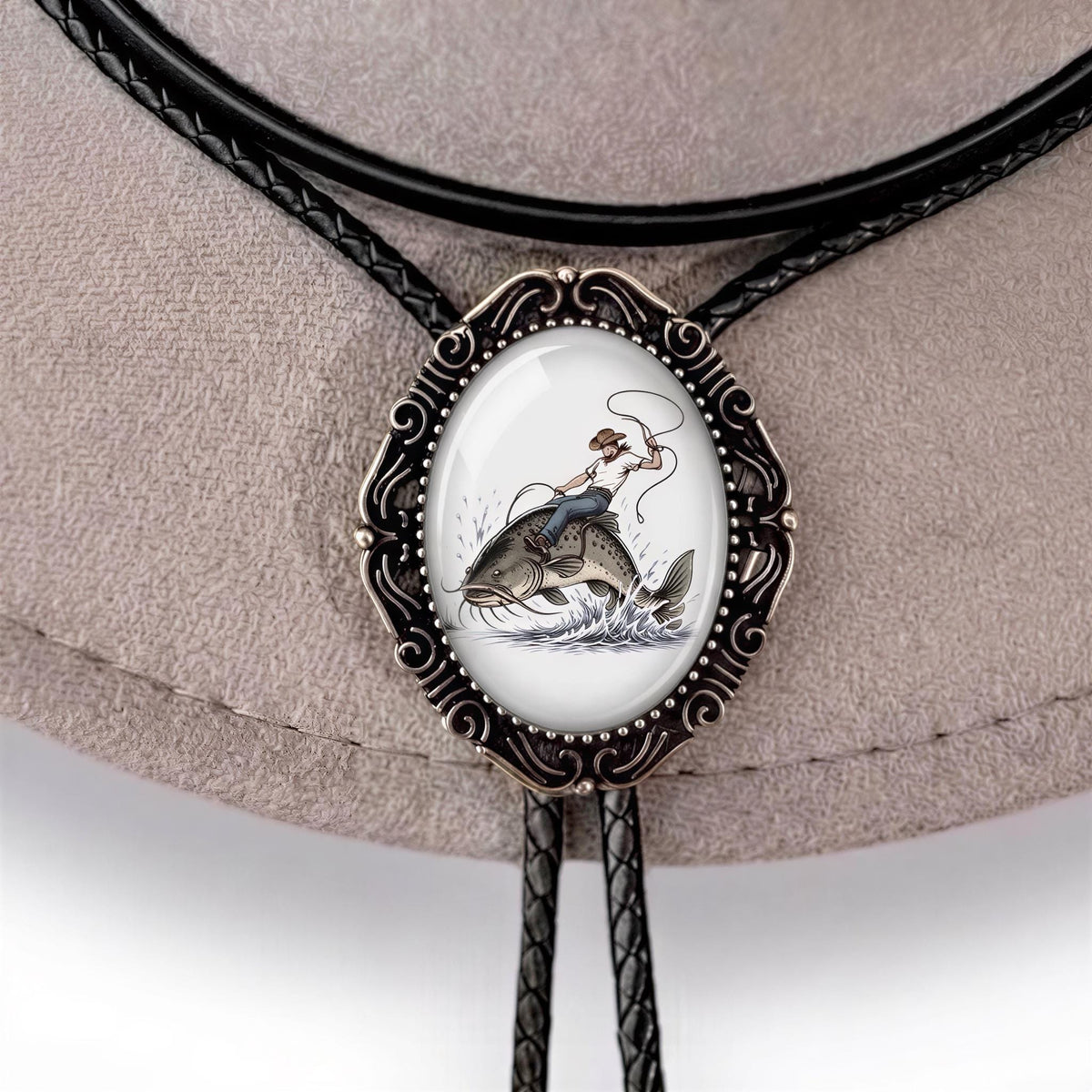 Vintage bolo tie with fish for fishing gift.