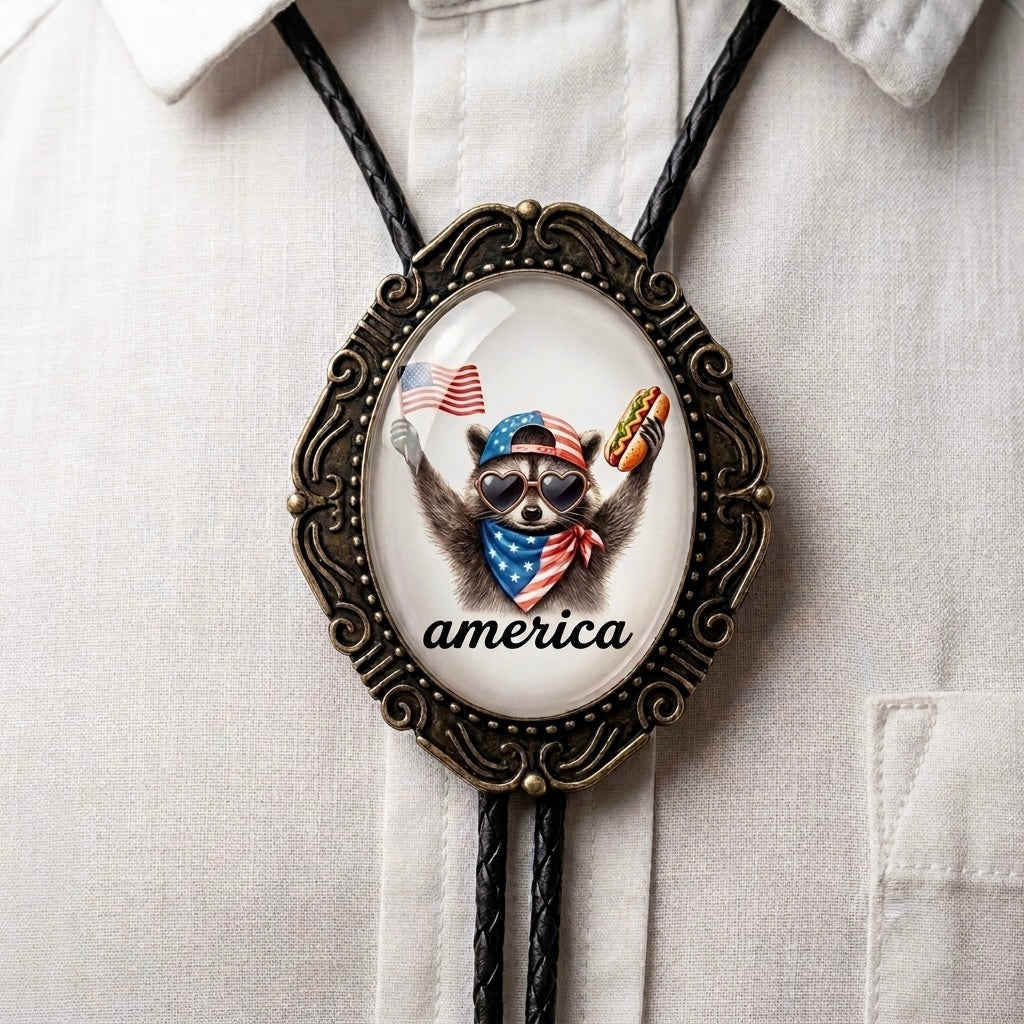 4th of July Bolo Tie- American Raccoon